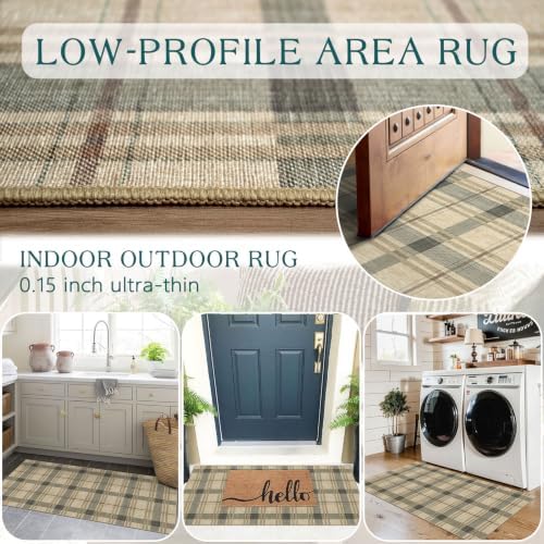 Front Door Mat Indoor Entrance - 2x4.3 Taupe Beige Tartan Plaid Rug - Image 5