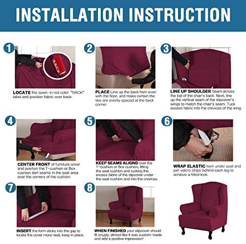H.VERSAILTEX Wingback Chair Covers Velvet Plush Wing Chair Slipcover 1 Piece High Stretch Wing Back Chair Slipcovers Sofa Cover Furniture Cover with Elastic Bottom, Burgundy - Image 6