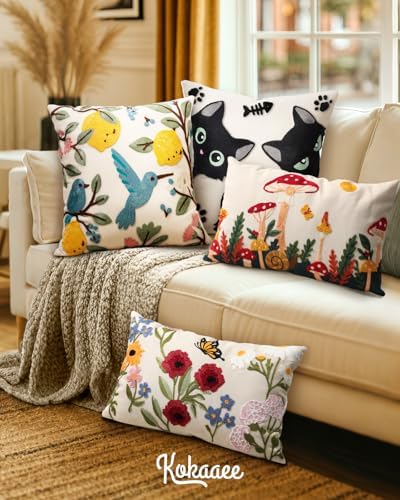 Embroidered Lumbar Pillow Cover 20x12 Inch, Mushroom Moon - Image 6