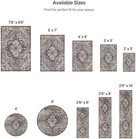 ReaLife Rugs Machine Washable Area Rug - Living Room Bedroom Bathroom Kitchen Entryway Office - Padded Low Pile Stain Resistant Premium - Boho Farmhouse Vintage - Joy - Brown Beige 4' x 6' - Image 2
