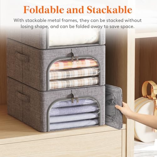 Lifewit 25L Clothes Storage Bins with Metal Frame for Closet, 4 Pack - Image 2