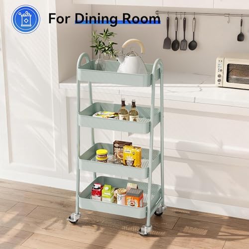 OLIXIS Metal 4 Tiers Rolling Storage Utility Cart with Lockable Wheels - Image 6