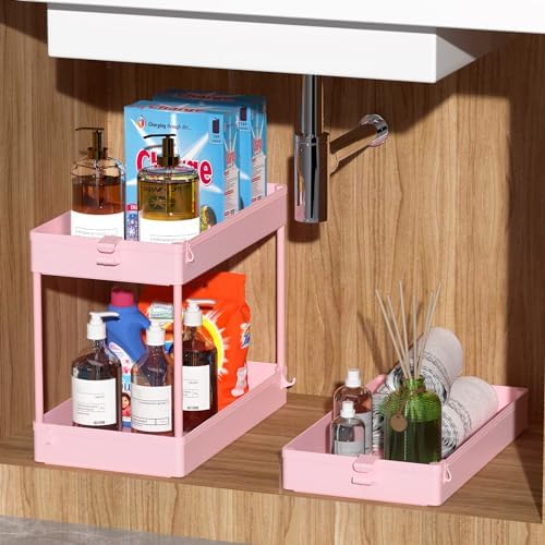 SPACEKEEPER 3 Tier Rolling Cart, Bathroom Cart Organizer with Wheels, Pink - Image 5