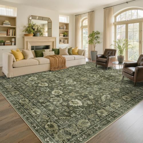 9x12 Ft Extra Large Area Rugs for Living Room, Soft Non-Slip Machine Washable Rug, Vintage Stain Resistant Carpets for Bedroom Nursery Dining Room Home Decor (Green) - Image 2