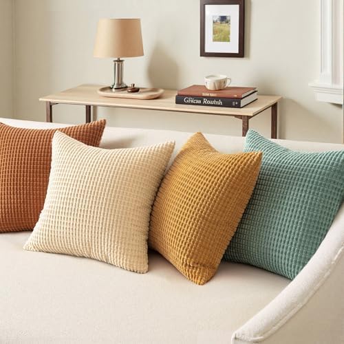 MIULEE Boho Decorative Pillow Covers 16x16 Inch Set of 4 Orange/Teal - Image 3