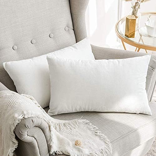 MIULEE 12x20 Inch Lumbar Velvet Throw Pillow Covers Pure White by MIULEE