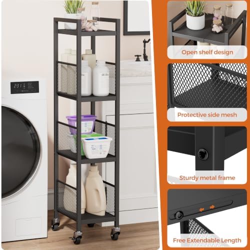 4-Tier Expandable Storage Shelving Unit,Slim Storage Cart,Metal - Image 6