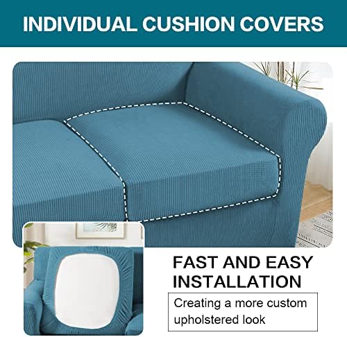 Turquoize 4 Piece Sofa Covers for 3 Cushion Couch Sofa Slipcover Soft Couch Cover for Dogs-Washable Sofa Furniture Covers with 3 Individual Cushion Covers, Jacquard Fabric (3 Cushion Sofa, Storm Blue) - Image 5