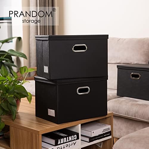 PRANDOM Large Stackable Storage Boxes with Lids [5-Pack] Leather Fabric Foldable Storage Bins Organizer Containers Baskets Cubes with Cover for Bedroom Closet Office Nursery Black(17.7x11.8x11.8) - Image 2
