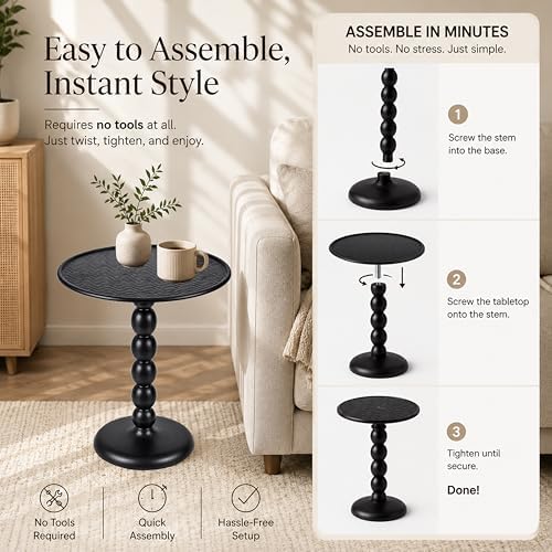 CLEENTABLE Round Metal End Table, Zigzag Design, 21" H x 15" W, Black - Image 5