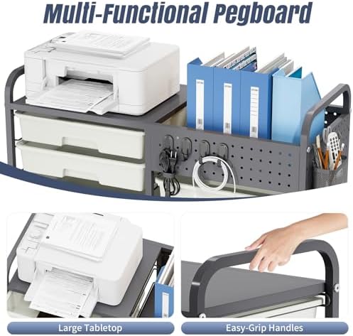 14 Drawer Rolling Storage Cart with Tabletop and Pegboard for Crafts Grey - Image 7