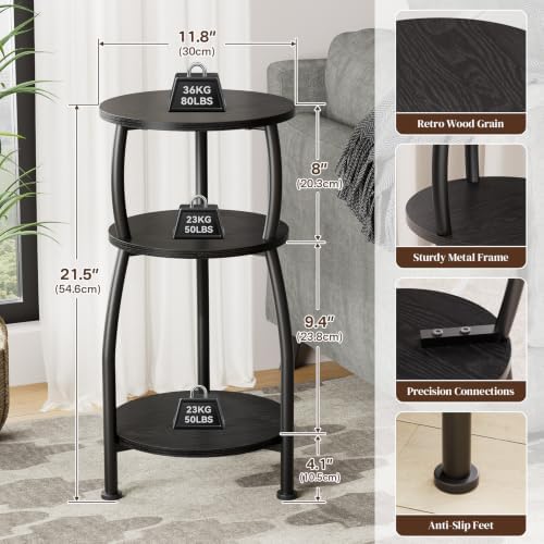 Small Round Side Table, 3-Tier Slim End Table for Small Spaces - Image 3