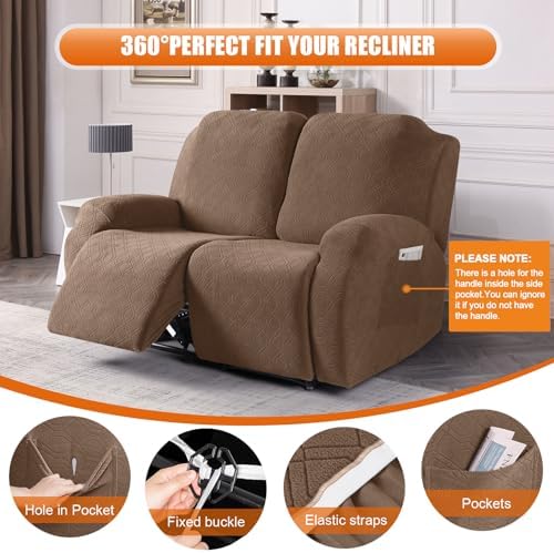 VANSOFY Oversized Stretch Recliner Loveseat Cover, Light Coffee, 2 Seater - Image 5