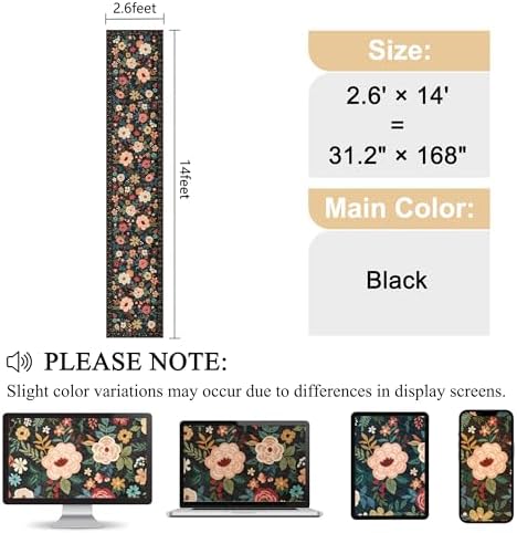 DUKINO 2.6x14 Washable Runner Rug, Floral Non Slip Long Runner Rug, Black - Image 2