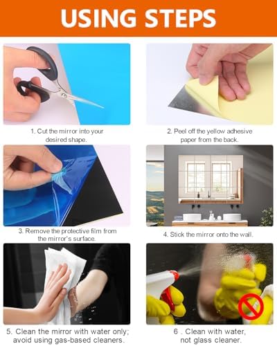 12Pack Acrylic Flexible Mirror Sheets,12x12 Inch Self-Adhesive Mirror Tiles,Square Cuttable Wall Stickers Non Glass Safety Reflective for Home Wall DIY Decor - Image 6