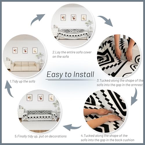 MYSKY HOME Couch Cover for Sectional Sofa Set Boho Geometric Furniture Sofa Cover Washable for Dog Cat Pets Couch Cover 3 Seat Sofa Chenille Couch Protector Multi-Use Couch Covers Blanket,71" X134" - Image 6