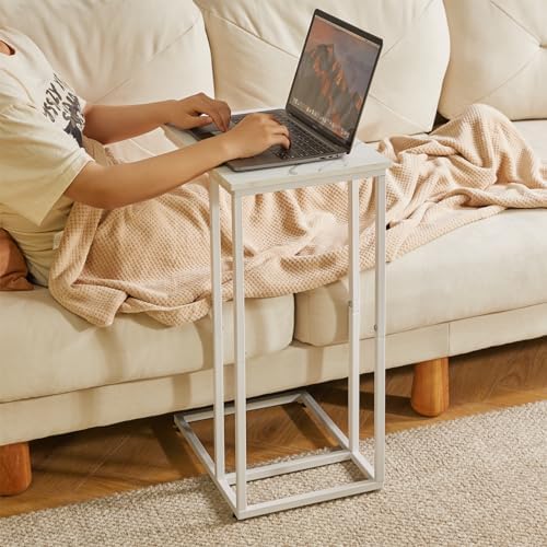 Aibiju C Shaped End Table, Small Side Table for Sofa and Bed, White Bedside Table, Laptop Desk for Couch 16x12x25 inch Faux Marble+White YD-TM051W - Image 6