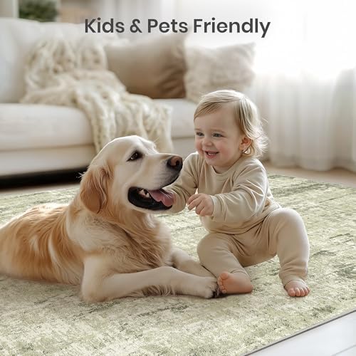 Valenrug 4x6 Area Rug for Entryway, Non Slip Washable Bedroom Rug, Green - Image 7