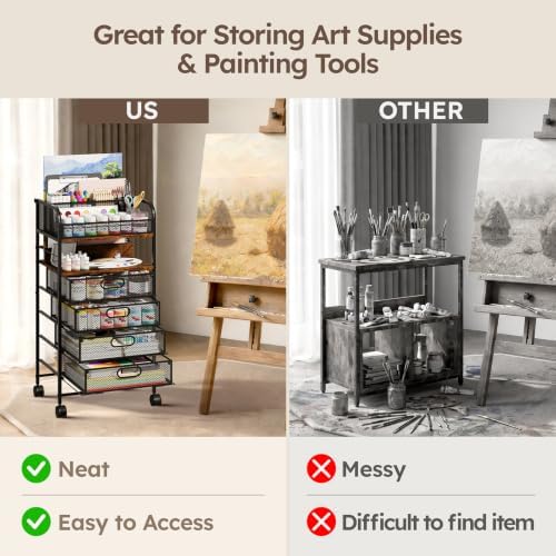 Homsorout Rolling Art Cart with 4 Drawers, Rustic - Image 3