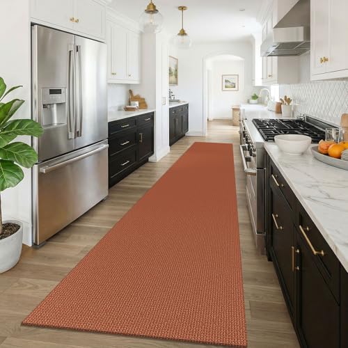KOZYFLY Orange 3x16 Runners Rugs for Hallway, Extra Long Washable Runner Rug, Woven Non Slip Kitchen Runner, Cotton Entryway Rug, Floor Carpet for Entry, Aisle, Hall, Burnt Orange/Tan - Image 2