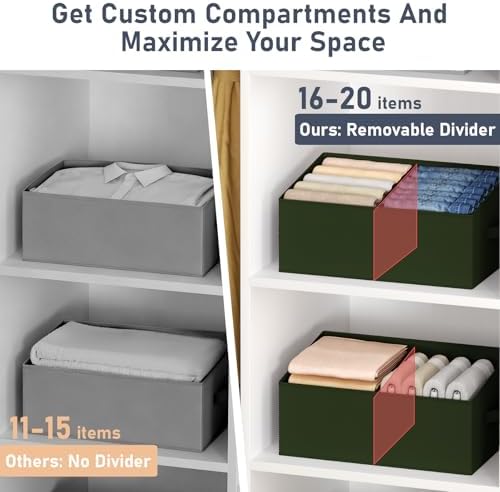 DIMJ Large Closet Shelf Organizer Bins 8 Packs with Handles and Divider, Fabric Trapezoid Storage Baskets, Foldable Clothes Containers Box for Shelf, Towel, Book, Toy, Purse, Hats, Green - Image 3