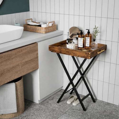 Folding TV Tray Tables, Set of 2 Side Table for Small Place, Snack Eating Tables at Couch, Folding Tables with Removable Serving Tray, Rustic Brown - Image 5