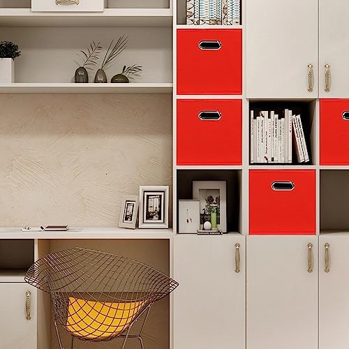 Black Foldable Storage Cubes Bins , Fabric Storage Box Cubes Organizer Baskets with Dual Handles for Home Organizer (Red) - Image 4