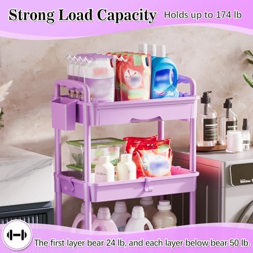 SUNALLY 4 Tier Rolling Cart with Drawer,Craft Storage Cart Organizer,Purple - Image 5