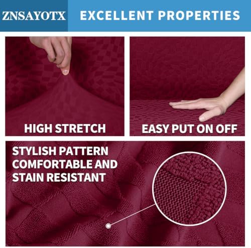 ZNSAYOTX 1 Piece Stretch Loveseat Covers for 2 Cushion Couch (55"-71"), New Plaid Couch Cover with Non-Slip Buckle for Dog Pets, Soft Cozy Washable Sofa Slipcover Form Fit Protector, Wine Red - Image 3