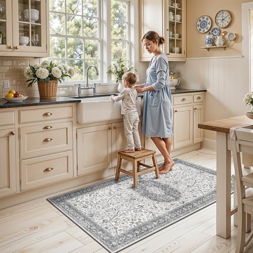 Washable 2x4 Kitchen Sink Rugs: Washable Non-Slip Hardwood Floor Mat for Stove Soft Stain Resistant Carpet Boho Home Decor for High Traffic Area Low-Pile Area Rug for Entryway Foyer(2x4,Grey) - Image 6