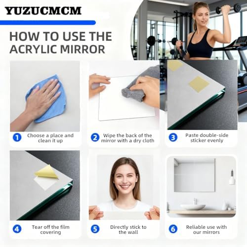 9PCS Wall Mirror Tiles, UpgradeShatterproof Self-Adhesive Full Length Mirror for Bedroom, Bathroom, Home Gym - Frameless Acrylic Tiles for Home Decor 17.8'' x 12'' - Image 7
