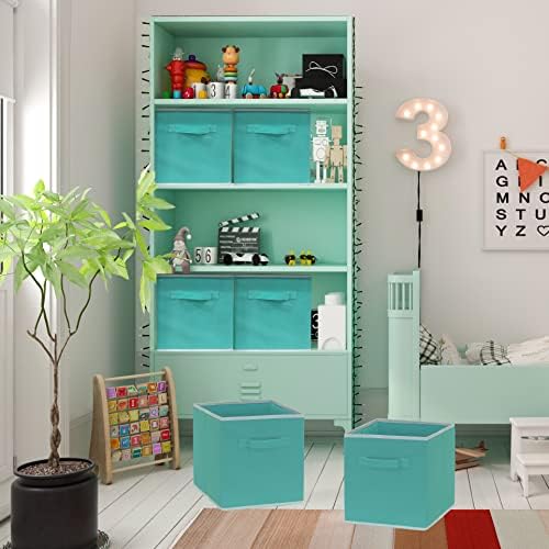 Simple Houseware 11-Inch Foldable Cube Storage Bins, Turquoise, 6-Pack - Image 4
