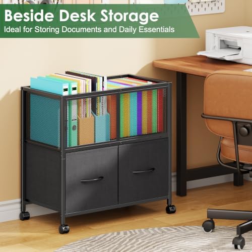 Sbanmao Rolling File Cart, File Cabinet with 2 Fabric Drawers, Black - Image 2