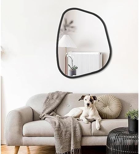 Black Asymmetrical Mirror Large 26"x18" Irregular Oval Wall Mirror Modern Wood Frame Unique Shape Wall Mounted Vanity Artistic Mirror Decorative for Living Room Bedroom Bathroom Entryway Hallway - Image 3