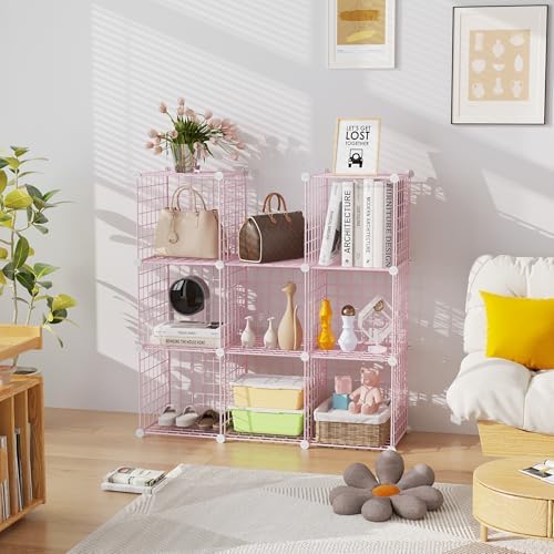 C&AHOME Wire Cube Storage, 9 - Cube Organizer Metal C Grids, Shelves, Pink - Image 6