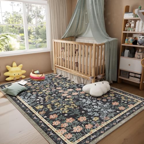 Washable Living Room Area Rug: 5x7 Rugs for Bedroom Vintage Stain Resistant Non Slip Low Pile Soft Lightweight Carpet Rug for Kitchen Dining Room Kids Room Nursery Living Room - Image 6