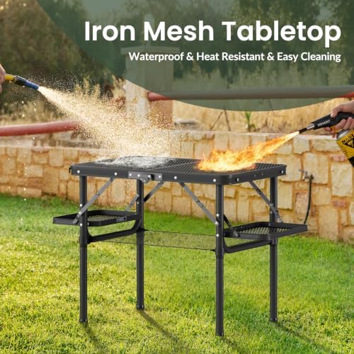 Titanker Folding Grill Table Small 2ft with Iron Mesh Top Heatproof, Small Camping Table Portable with Side Racks & Net, Folding Picnic Table, Beach Table, Car Camping Essentials, Light Aluminum - Image 4