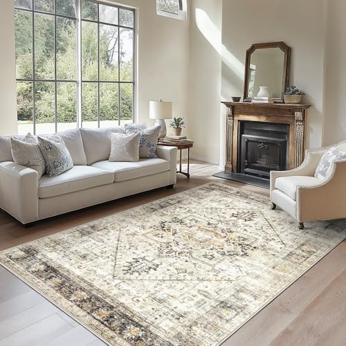 AMADA HOMEFURNISHING 6x9 Area Rugs, Blue Low-Profile Washable Rug with Non-Slip Backing & Durable Edge Binding, Vintage Rugs for Living Room, Bedroom, Dinning Room by AMADAHOMEFURNISHING
