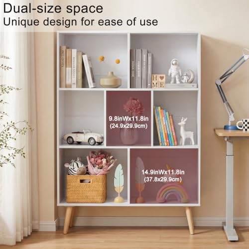 YAHARBO White Bookshelf,3 Tier Book Shelf with Legs, 7 Cube Minimalist Bookcase,Storage Organizer Shelves Display Bookcases for Bedroom,Living Room - Image 5