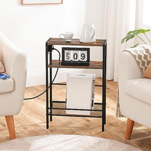 HOOBRO Small Narrow Side Table with Charging Station, Skinny End Table for Small Spaces, Slim Nightstand with USB Ports Outlet, Sofa Beside Table with Storage Shelf, Rustic Brown and Black BF102UBZ01 - Image 5