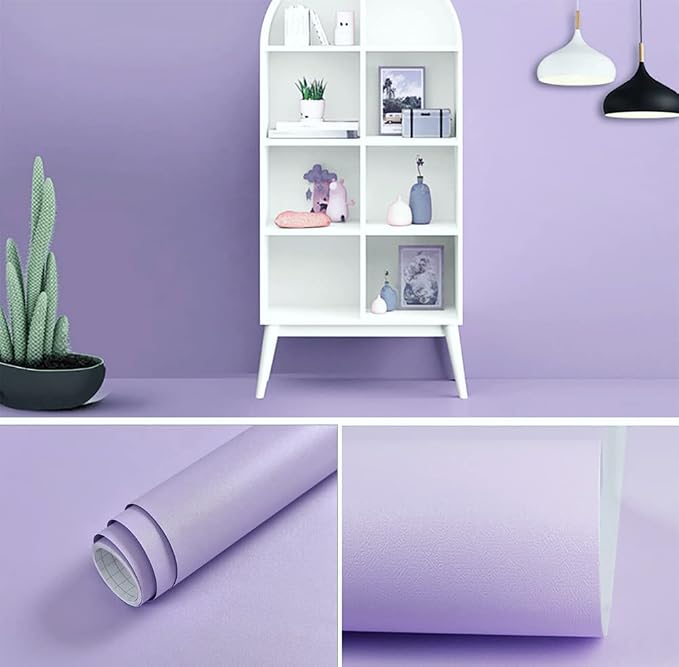 118"x17.7" Purple Wallpaper Solid Color Peel and Stick Wallpaper Purple Contact Paper Solid Color Self-Adhesive Removable Wall Paper for Wall Furniture Cabinet Covering Vinyl Rolls - Image 2