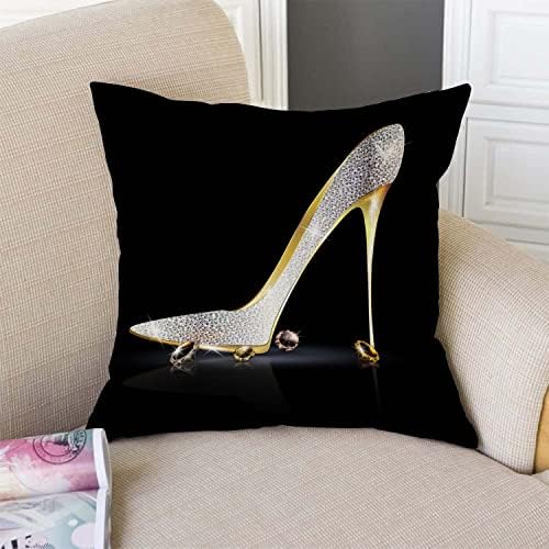 TSSOHU Square Decorative Throw Pillow Case Cushion Cover,Fashion Lady High Heel Shoe with Diamonds Soft Pillowcase 18x18 inch (No Glitter) - Image 2