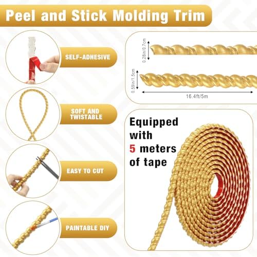 Peel and Stick Molding Trim Flexible Molding Trim for Wall Self Adhesive Paintable DIY Wall Trims for Mirror Frame Cabinet Edge Picture(1 Pcs,Gold) - Image 3