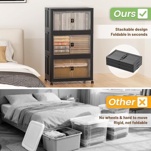 SAILUN 381Qt Stackable Storage Bins,Storage Cabinet with a Lid,3 Pack Black - Image 2