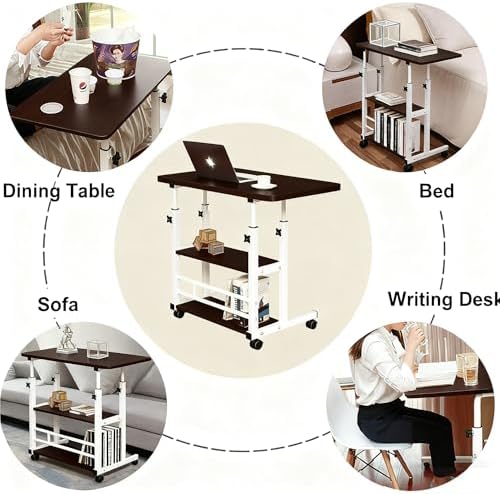 VebaCidi Medical Overbed Bedside Table with Two Shelves and Wheels (Hospital and Home Use), 31 1/2" Desk with Non Tilt Wooden Top, Adjustable Height (Black) - Image 3