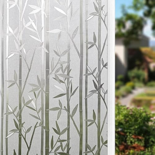 Finnez Bamboo Window Privacy Film, Frosted Decorative Pattern 23.6" x 157.4" by FINNEZ