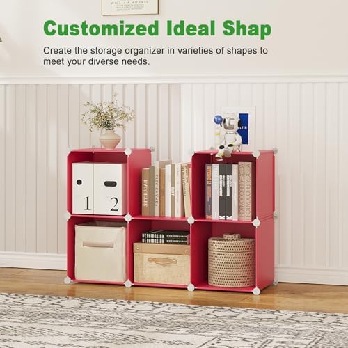 C&AHOME 6-Cube Storage Organizer Cube Shelf Closet Storage Bookcase, Red - Image 4