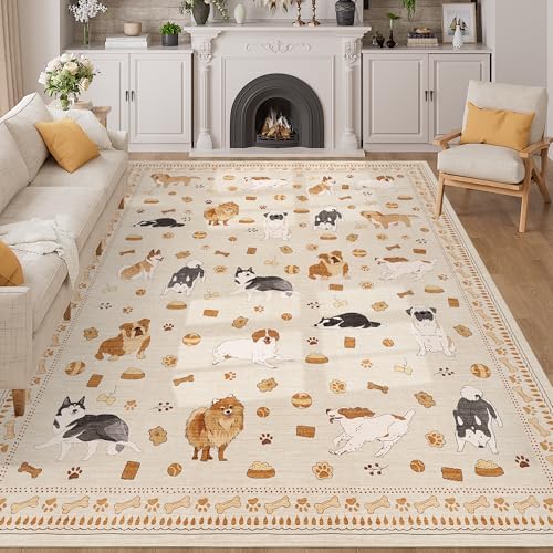 DUKINO 8x10 Area Rug, Washable Dog Rugs for Living Room Soft, Beige Yellow by DUKINO