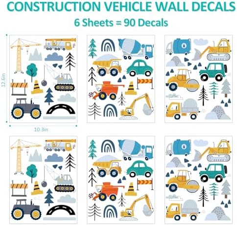 AOWDIAO Construction Vehicle Wall Decals – 90Pcs Reusable Peel and Stick Vinyl Stickers for Kids’ Room, Nursery & Playroom – Removable Truck Decoration for Boys & Toddlers - Image 2