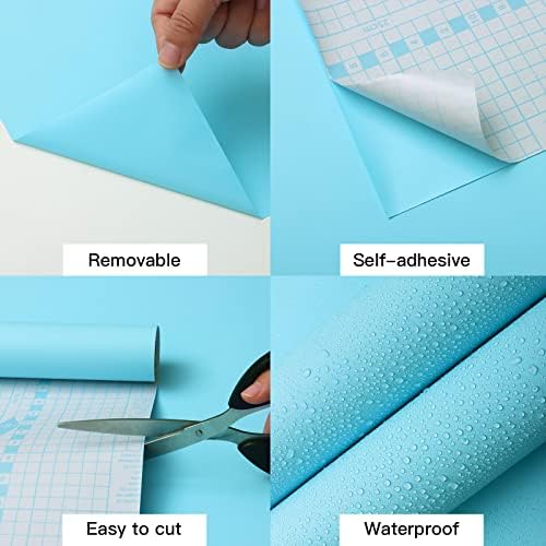15.7"x197" Blue Peel and Stick Wallpaper for Bedroom Blue Contact Paper Peel and Stick Wallpaper Light for Bathroom Removable Vinyl Self Adhesive Matte - Image 4